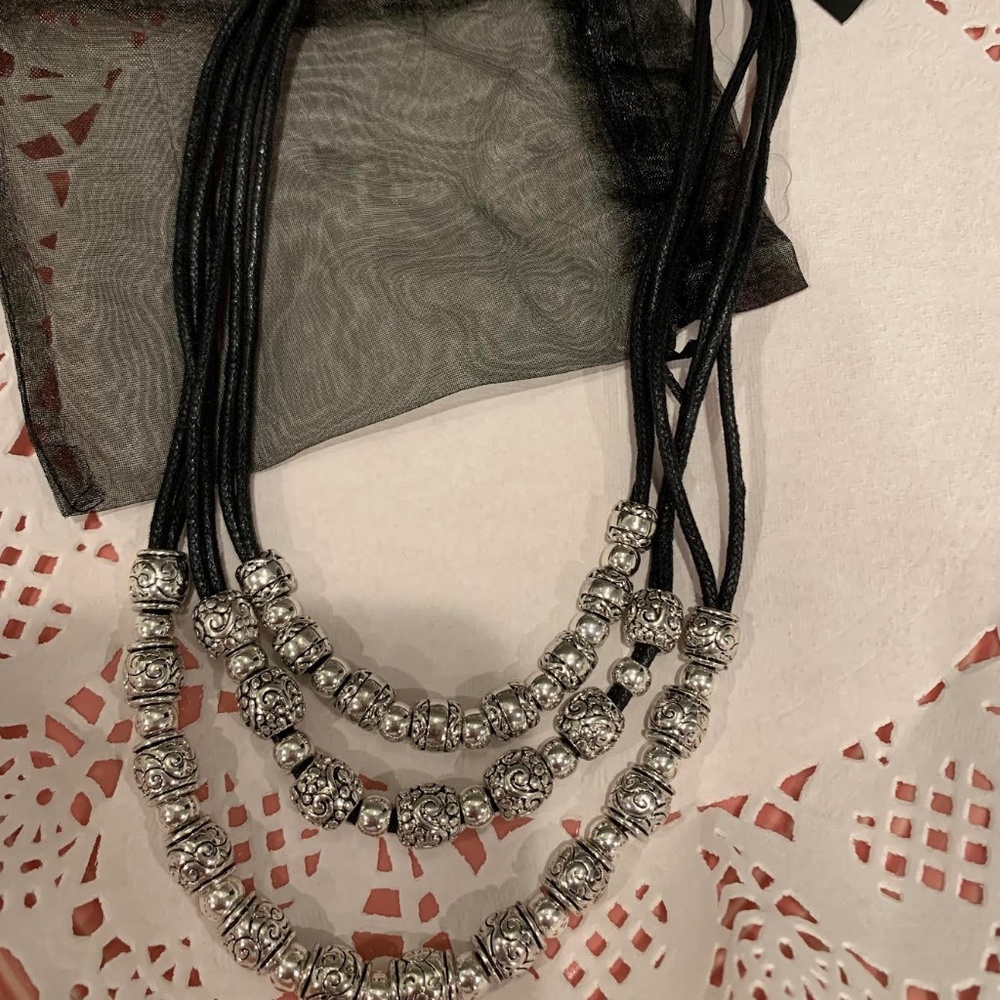 Scroll and Dots, Necklace, silver/black, NWT